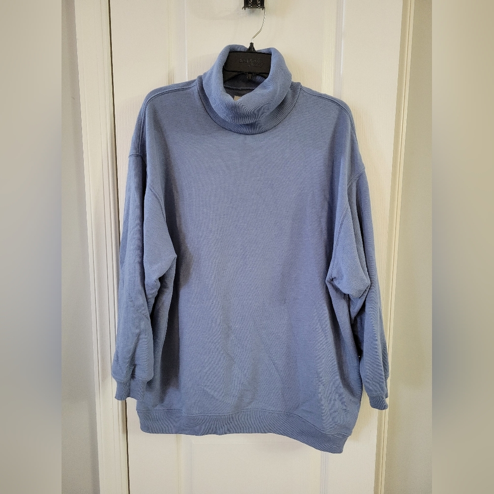 American Eagle Oversized Fleece Turtleneck Sweatshirt Jegging Fit Blue Small